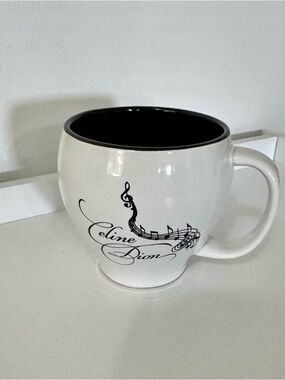 Celine Dion White Ceramic Mug with Black Interior and Music Motif